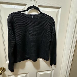 Women’s Eileen Fisher Organic Linen/Cotton Long-Sleeve Box Top black‎ and tan